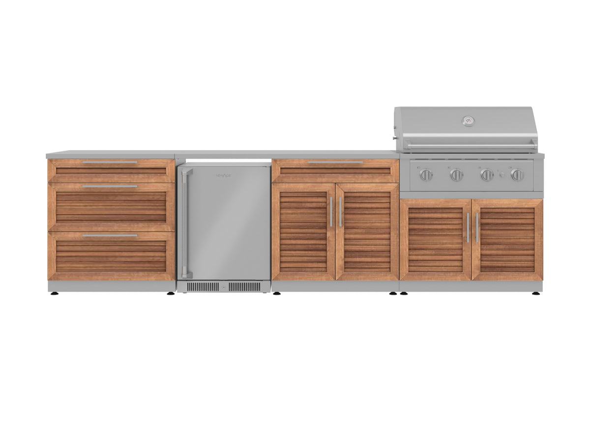 Outdoor Kitchen in Classic Grove Finish with Performance Grill 7 Piece Set and Outdoor TV