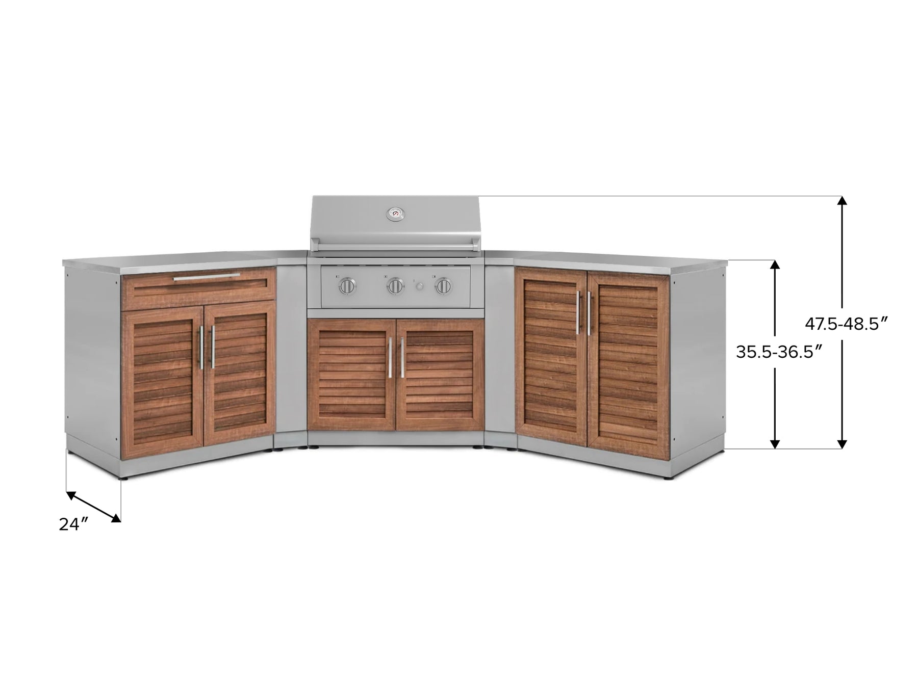 Outdoor Kitchen in Classic Grove Finish with Performance Grill Corner Style 7 Piece Set and Outdoor TV
