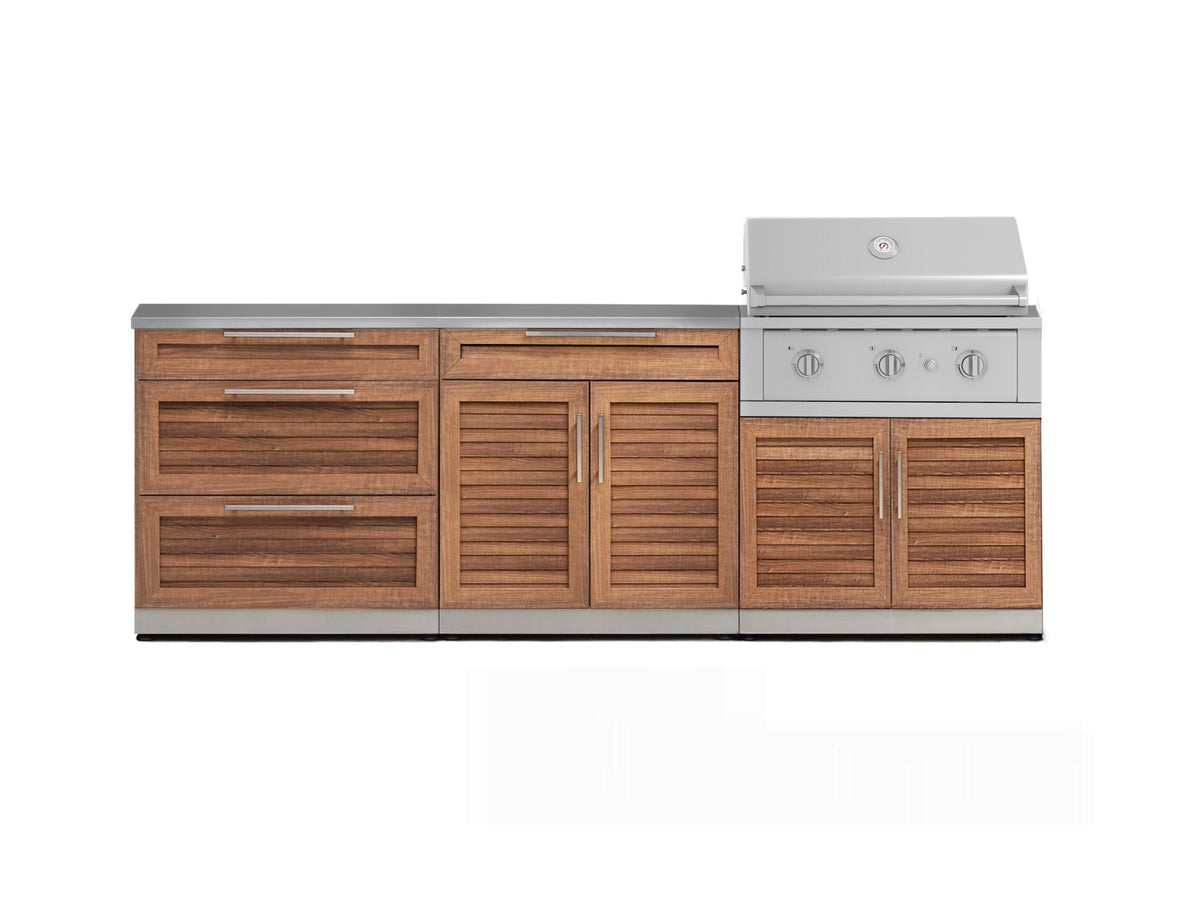 Outdoor Kitchen in Classic Grove Finish with Platinum Grill 5 Piece Set 3 Drawer and Outdoor TV