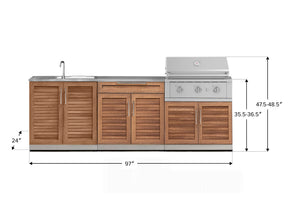 Outdoor Kitchen in Classic Grove Finish with Performance Grill 5 Piece Set with Sink and Outdoor TV