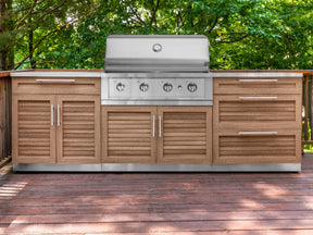 Outdoor Kitchen in Classic Grove Finish with Performance Grill 5 Piece Set with Sink and Outdoor TV