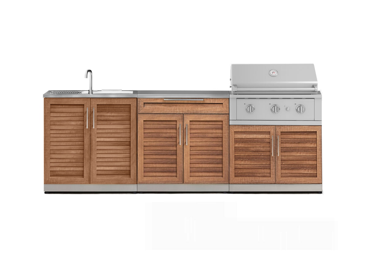 Outdoor Kitchen in Classic Grove Finish with Performance Grill 5 Piece Set with Sink and Outdoor TV