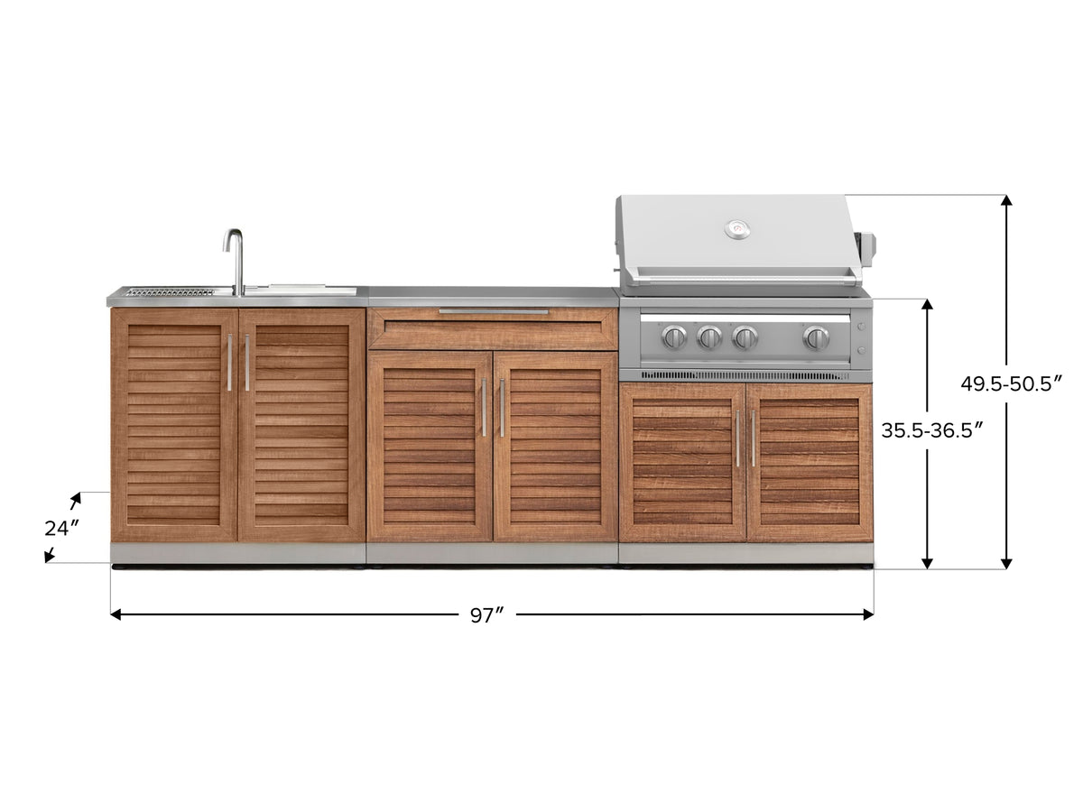 Outdoor Kitchen in Classic Grove Finish with Platinum Grill 5 Piece Set with Bar and Sink and Outdoor TV