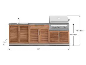 Outdoor Kitchen in Classic Grove Finish with Platinum Grill 5 Piece Set with Bar and Sink and Outdoor TV