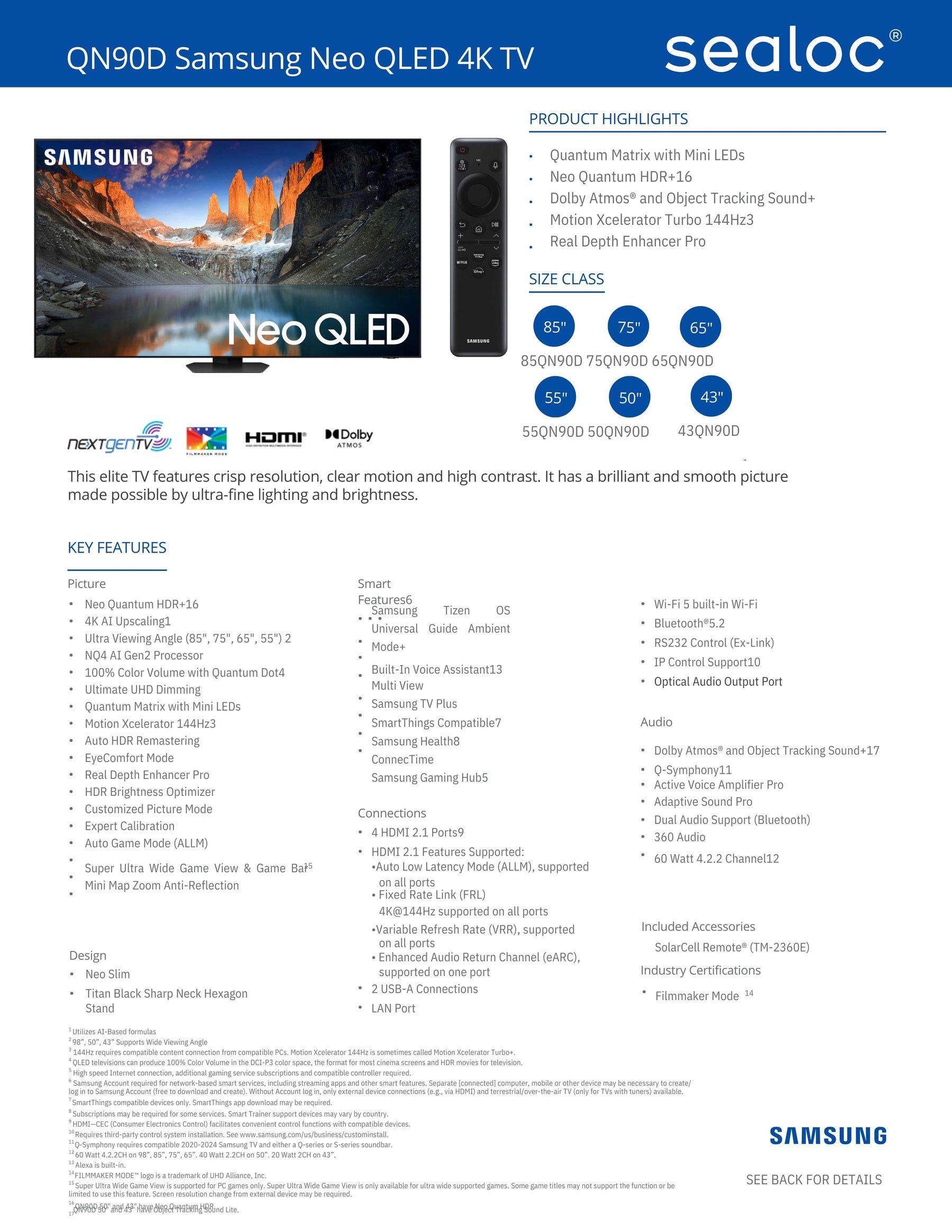 weatherloc® treated Samsung QN90D Neo QLED 4K TV